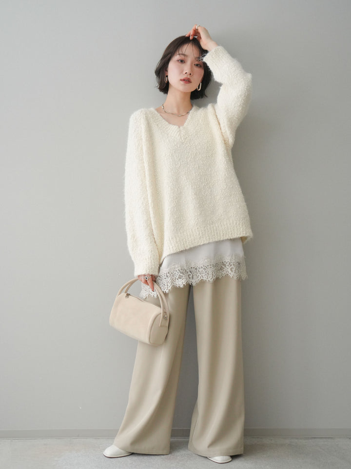 [予約]ウエストレースタックワイドパンツ/ivory