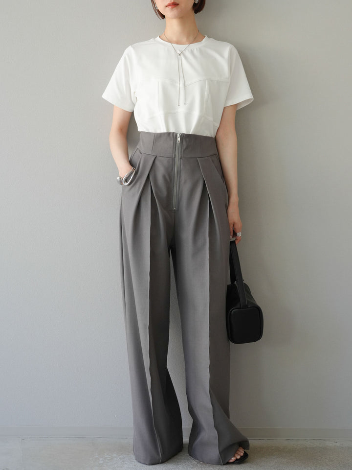 [SET]ビスチェデザインTシャツ+ジップタックワイドパンツ(2set)