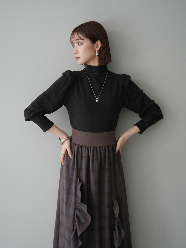 [予約]プチネックパワーショルダー起毛トップス/charcoal