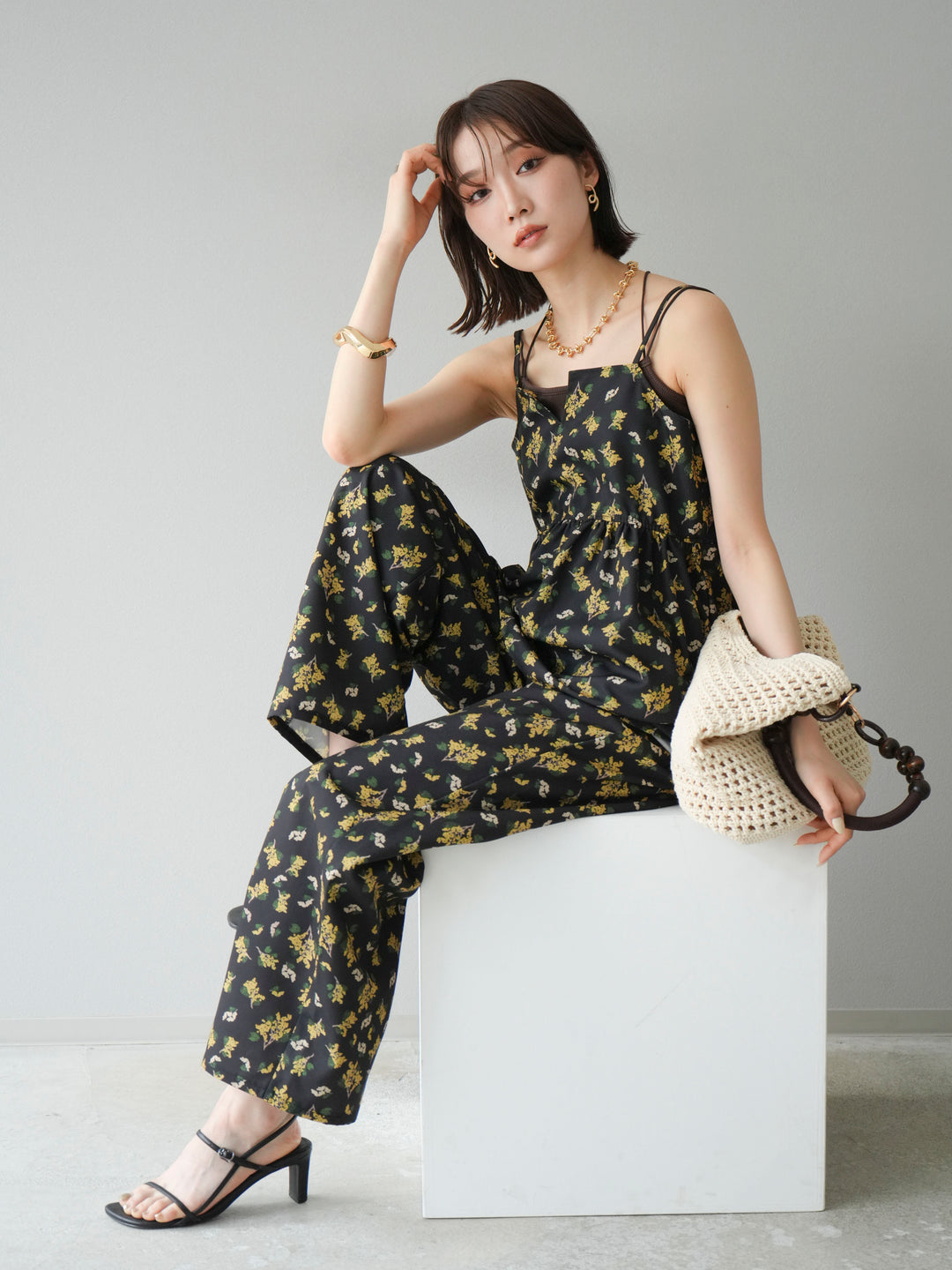 [予約]ブーケプリントキャミソール/ブラック