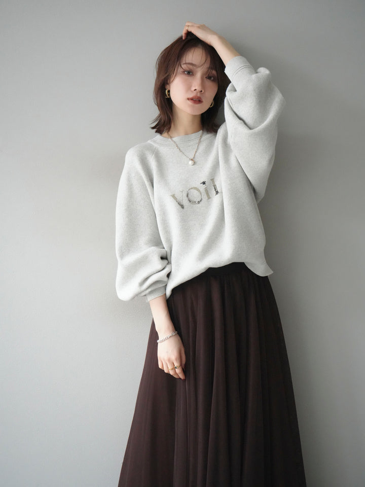 [予約]スウェットライクビーズロゴ刺繍ニットプルオーバー/oatmeal