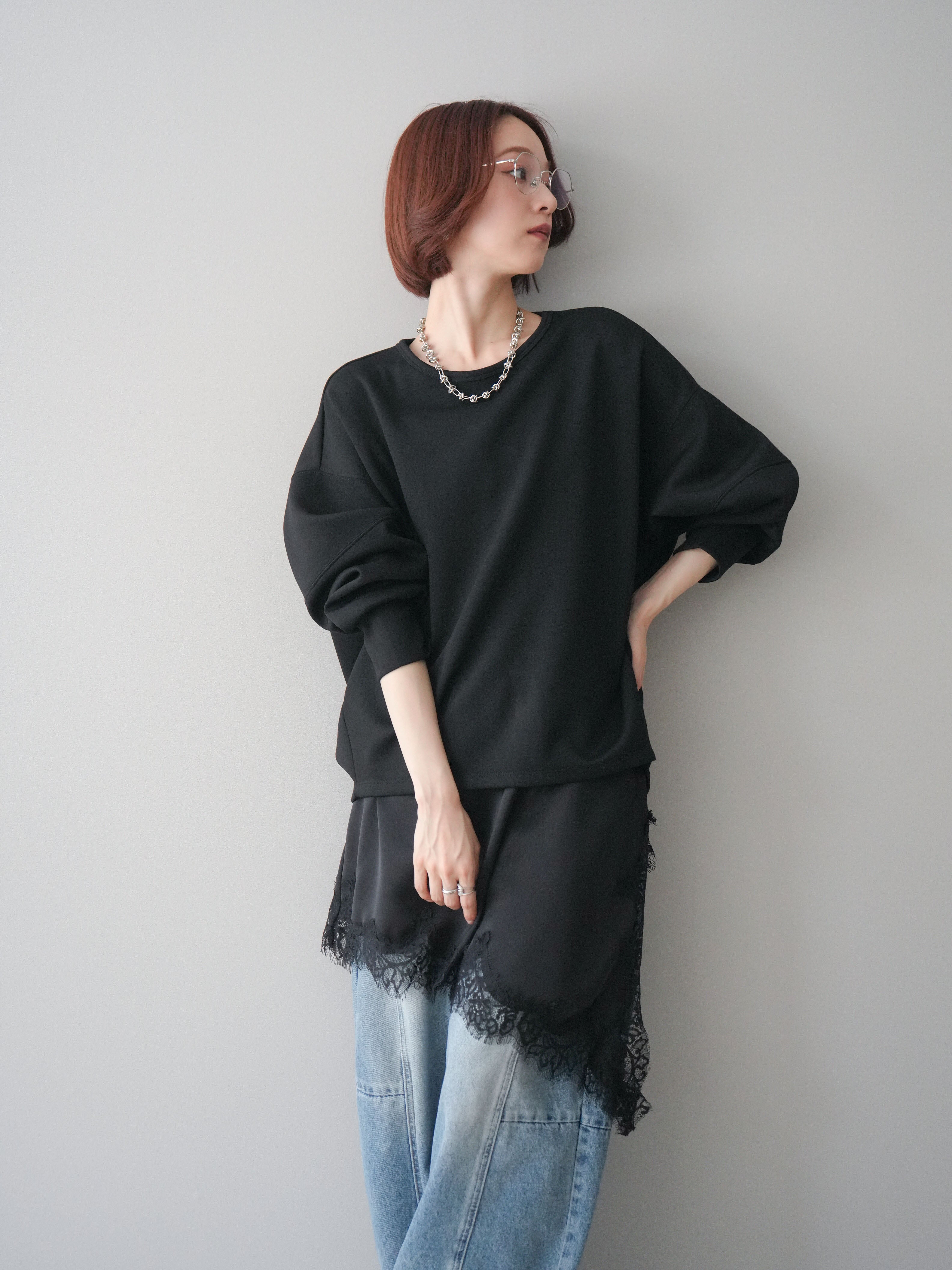 SET]ライトポンチコクーンプルオーバー+アシンメトリーサテンレース