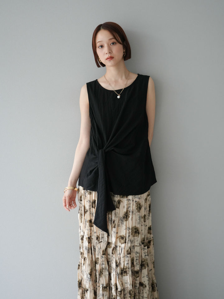 [SET]フロント巻きノースリーブブラウス+フラワーワッシャーロングスカート(2set)