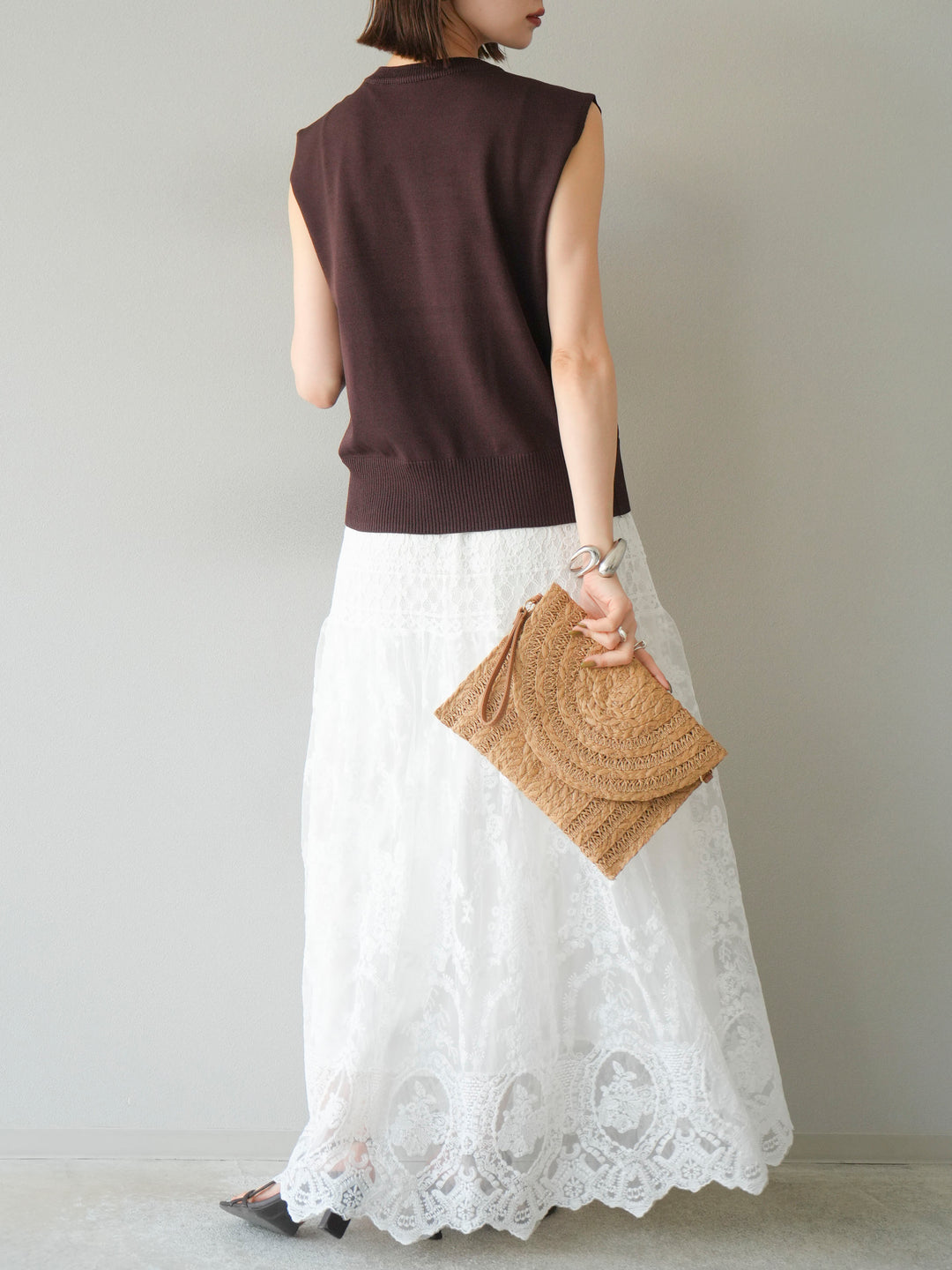 [予約]レースフレアスカート/ホワイト