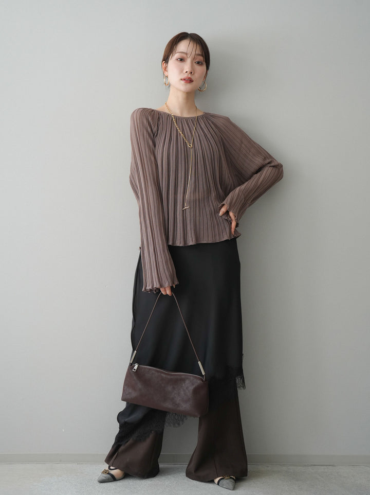 [予約]サテンライクアシメレーススカート/black