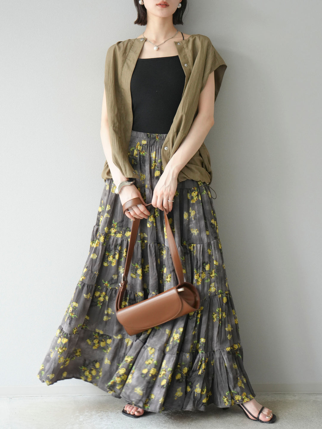 [SET]リネンライクドロストバルーンブルゾン+フラワーワッシャープリーツスカート(2set)