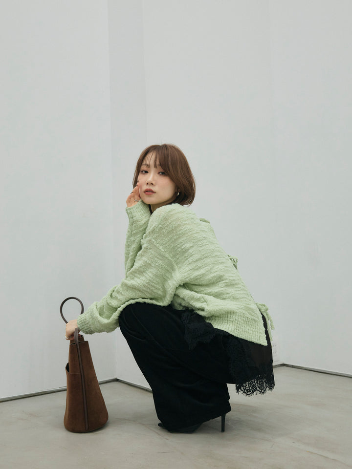 [予約]バックリボンニュアンスブークレニットプルオーバー/green