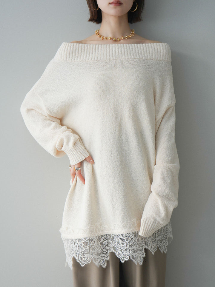 [SET]アシンメトリーレースヘムニットプルオーバー+ベルト付キーホルダーモチーフワイドパンツ(2set)