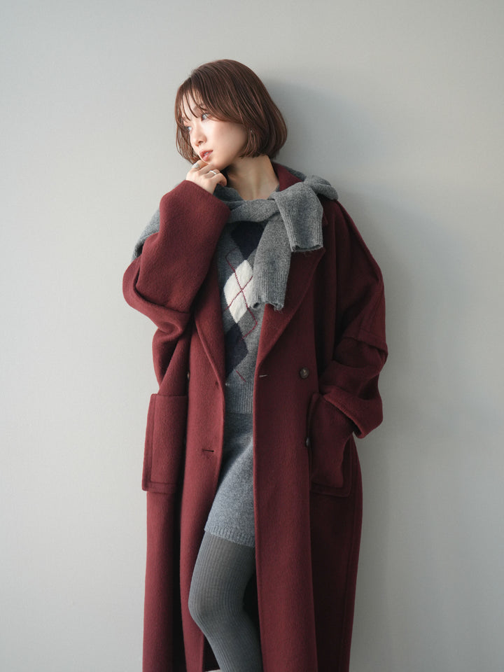 [20%オフ]カシミヤ100%ダブルブレストロングコート/red