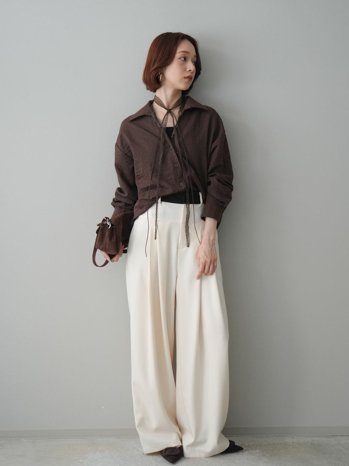 [予約]ウエストバイカラータックワイドパンツ/ivory