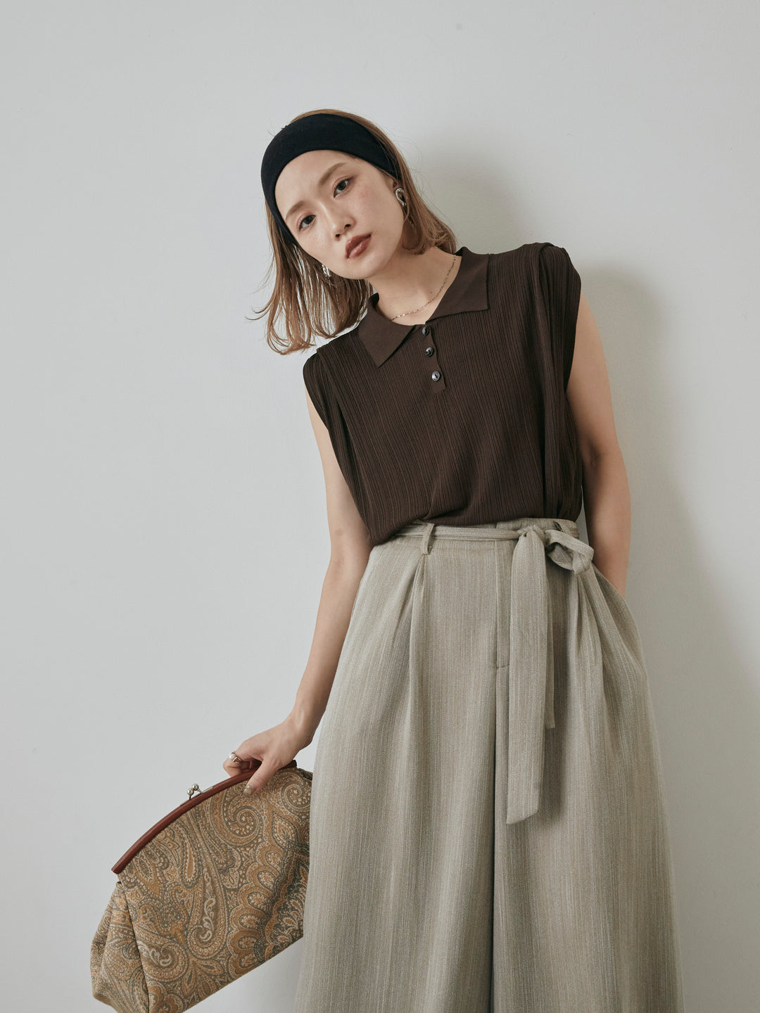 [予約]ランダムリブポロニットベスト/ブラウン