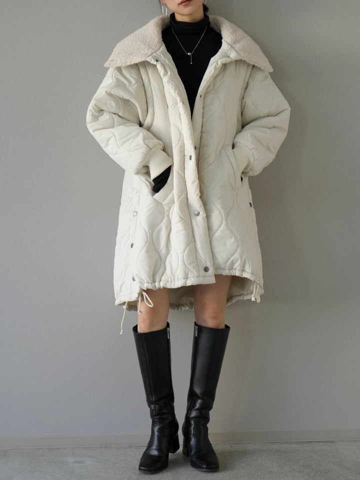 [Pre-order] 2-way quilted mid-length coat with fleece collar/ivory