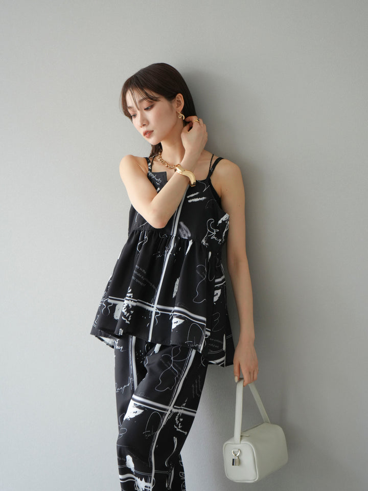 [予約]ペイント柄キャミソール/ブラック