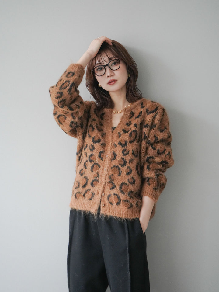 [SET]モヘアタッチレオパード柄ニットカーディガン+モヘアタッチレオパード柄ニットカーディガン(2set)