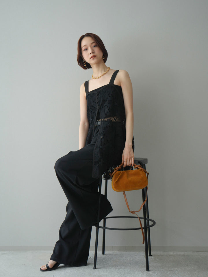 [SET]配色パネルレースキャミソール+ベルト付キーホルダーモチーフワイドパンツ(2set)