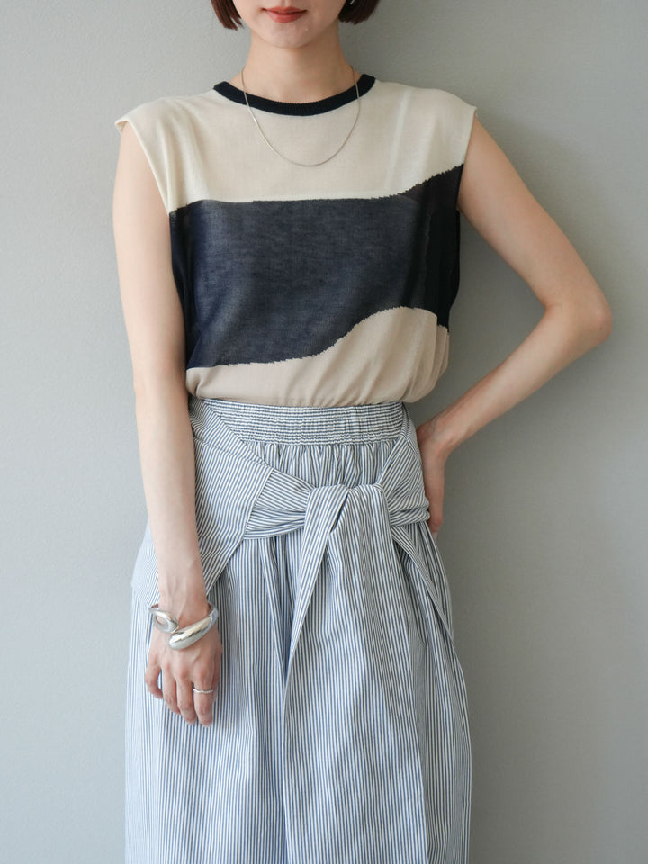 [予約]バイカラーノースリシアーニットプルオーバー/アイボリー