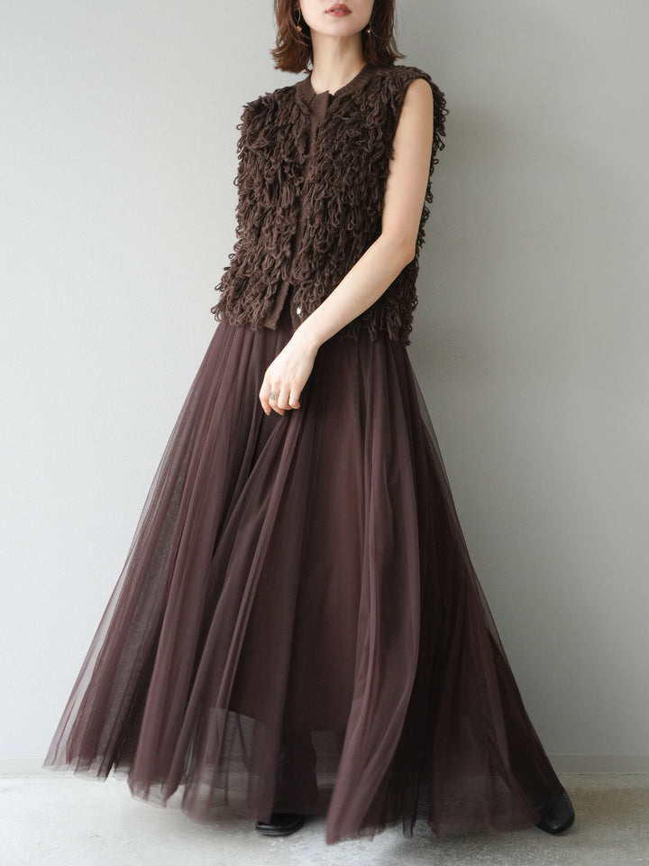 [予約]チュールボリュームスカート/ブラウン