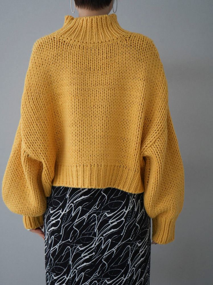 [Pre-order] Rib knit high neck short knit pullover/yellow