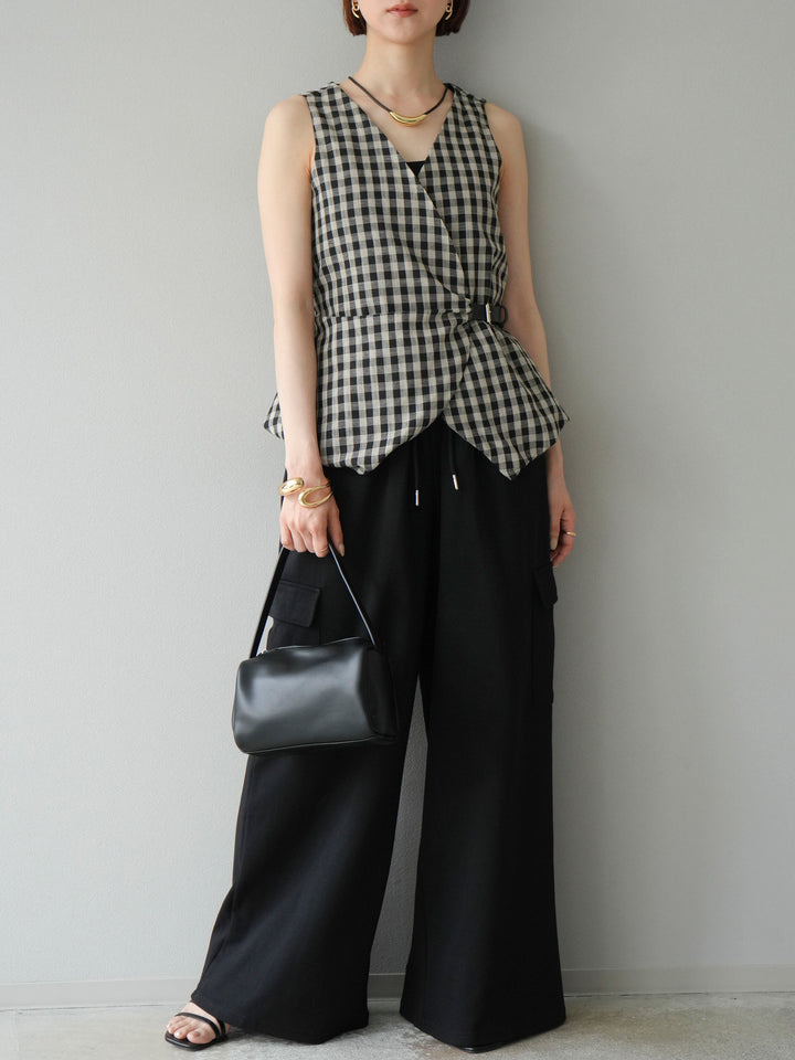 [予約]ベルトデザインバルーンブラウス/チェック