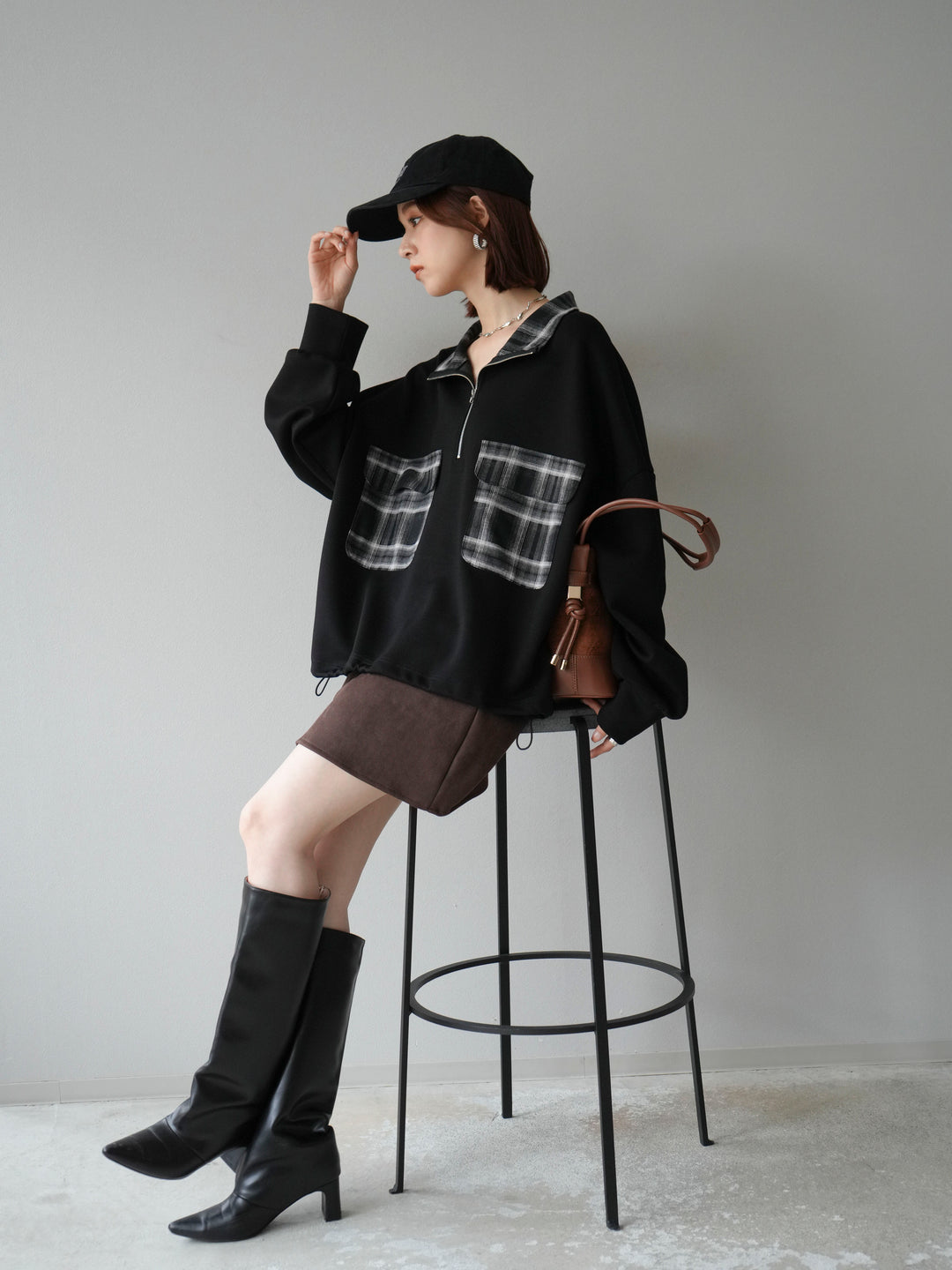 [予約]チェックポイントドロストポンチプルオーバー/ブラック