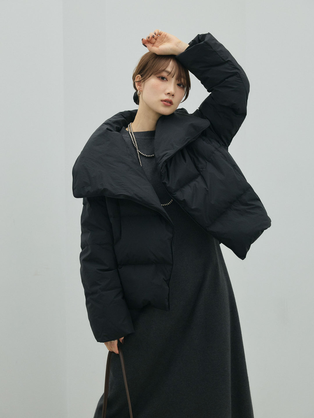 [予約]バックオープンニットワンピース/charcoal