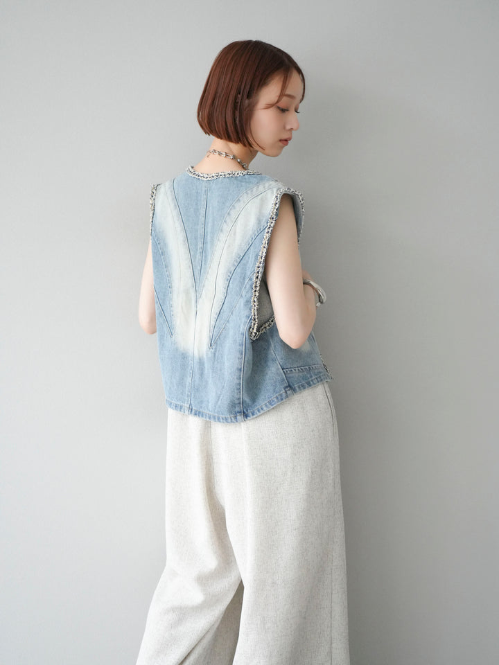 [予約]ツイードデザインデニムベスト/ライトブルー