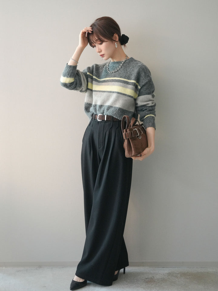 [SET]アニマル柄ベルト付きウールタッチワイドパンツ+アニマル柄ベルト付きウールタッチワイドパンツ(2set)