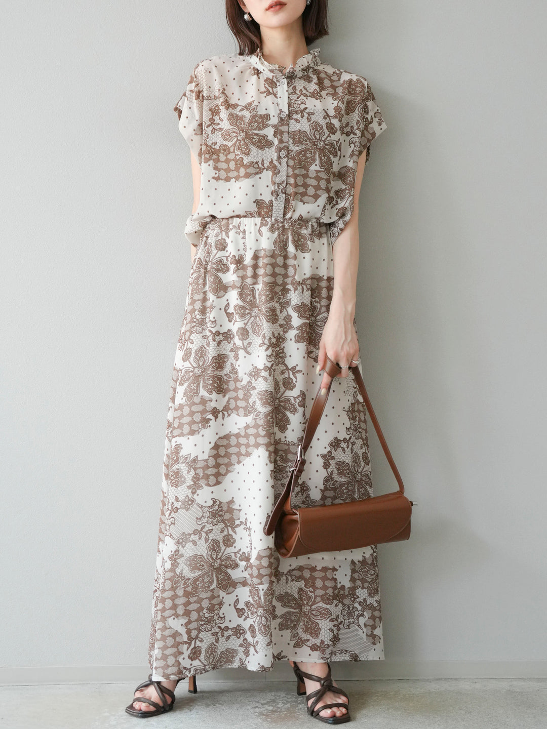 [SET] 花朵圖案法式袖襯衫 + 花朵圖案喇叭裙 (2 套)