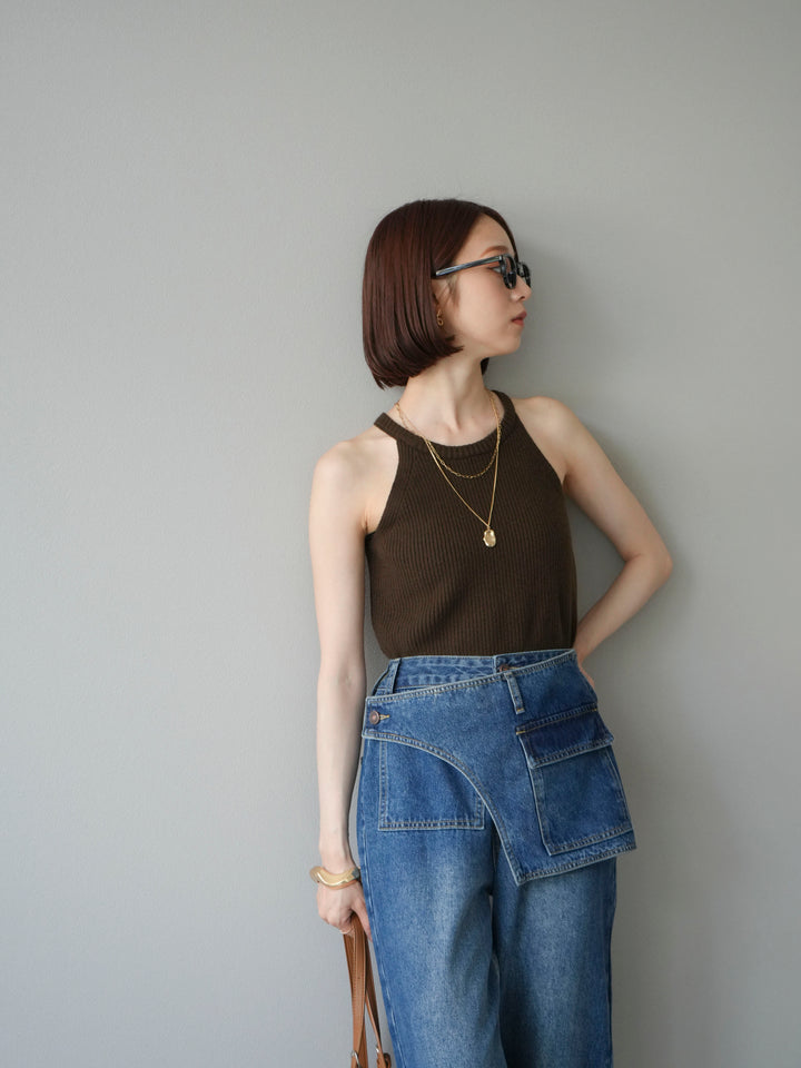[予約]リブニットアメスリタンクトップ/カーキ