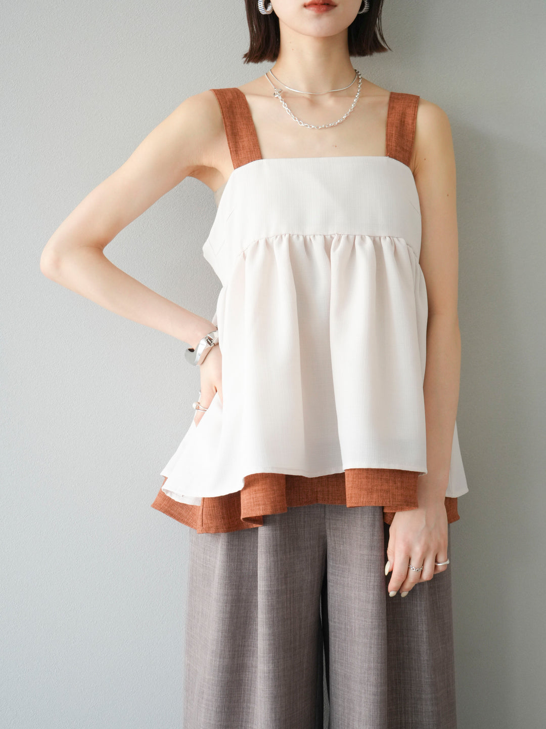 [SET]リネンライク配色フレアタンクトップ+選べるアクセセット(2set)
