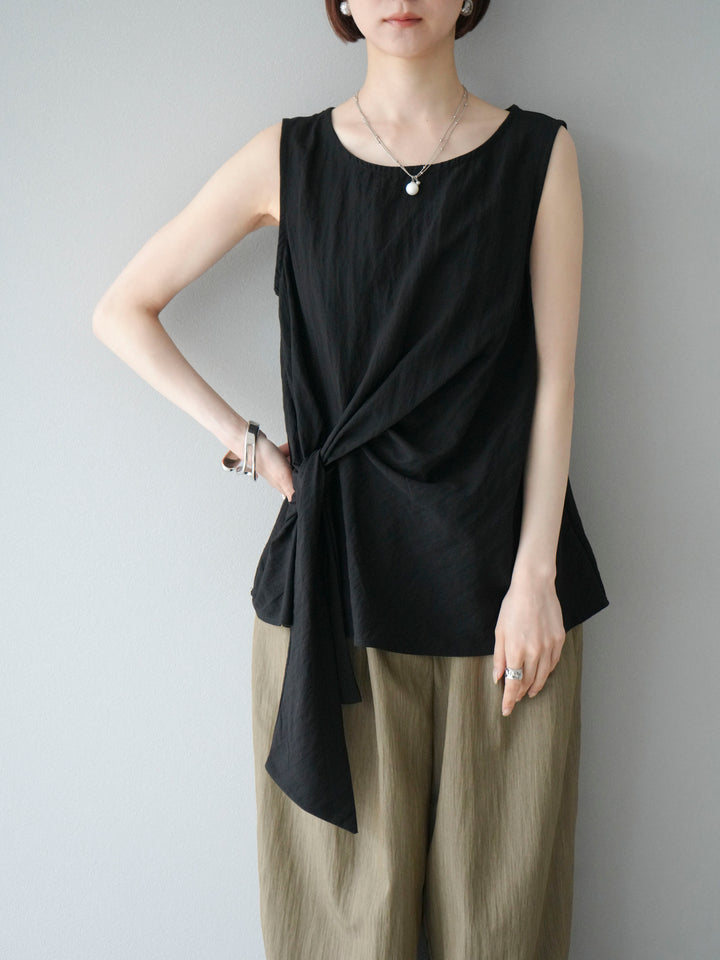 [SET] 前裹式無袖上衣+麻質下擺回型寬褲（2件組）