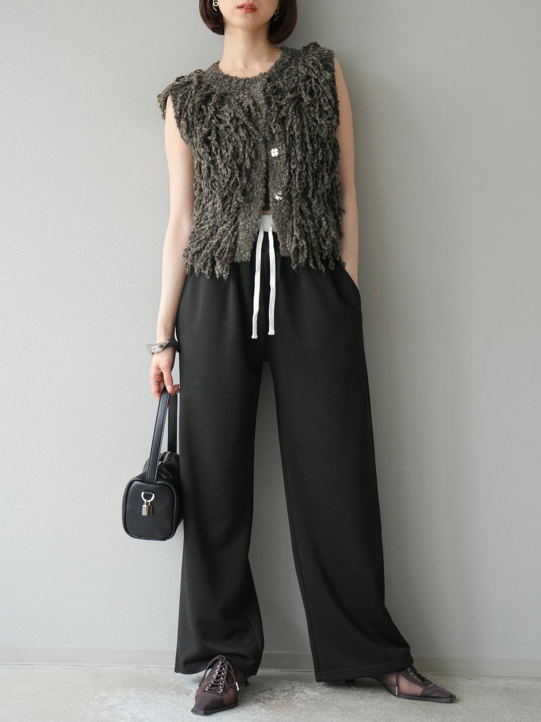 [予約]ダブルウエストスウェットパンツ/ブラック