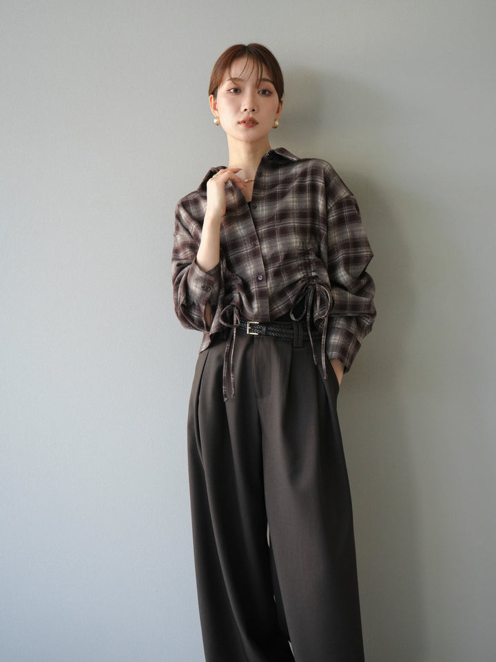 [予約]ドロストクロップネルチェックドシャツ/ブラウン