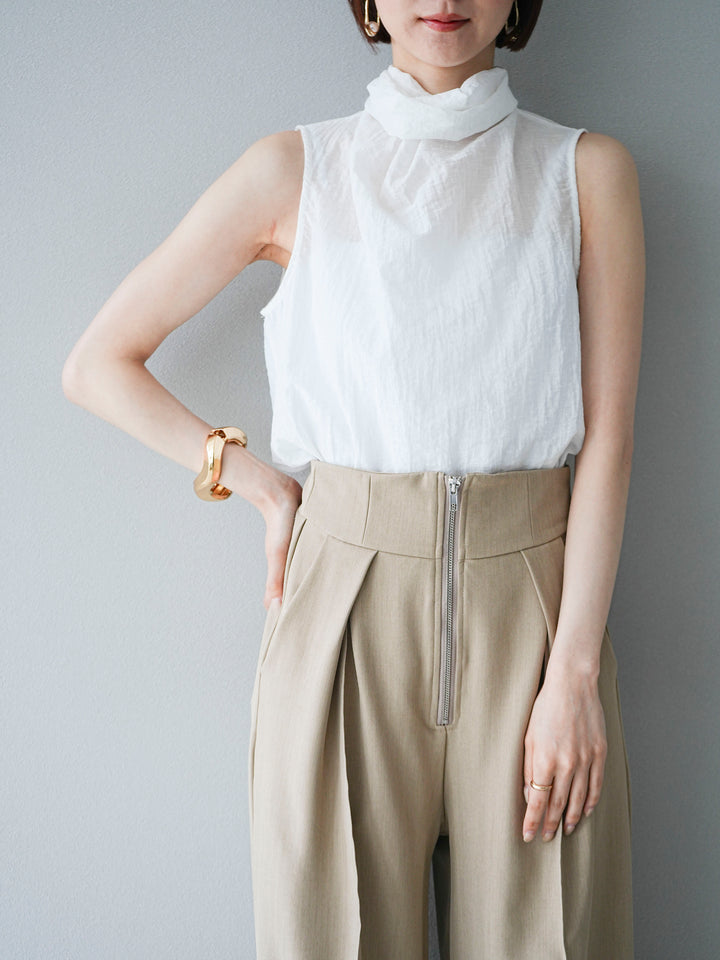 [SET] 後繫帶無袖上衣 + 拉鍊褶襉寬褲 (2 套)