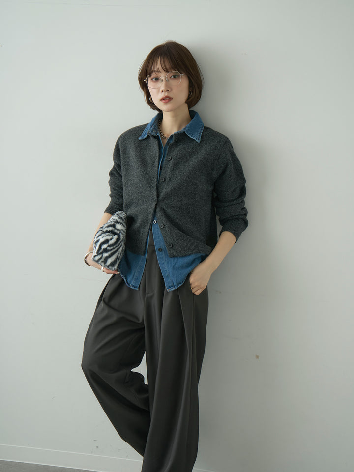 [予約]デニムシャツレイヤードデザインカーディガン/charcoal