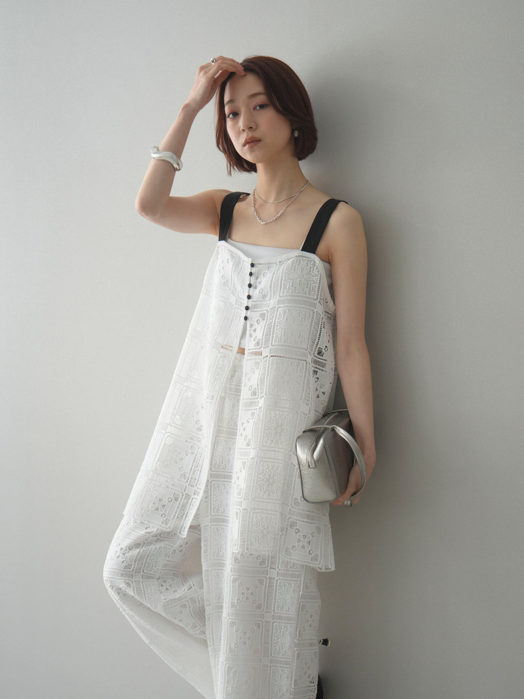 [SET]配色パネルレースキャミソール+パネルレースイージーパンツ(2set)