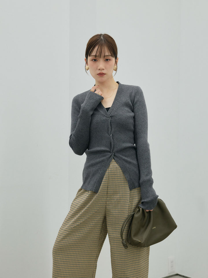 [予約]フロントツイストリブニットトップス/gray