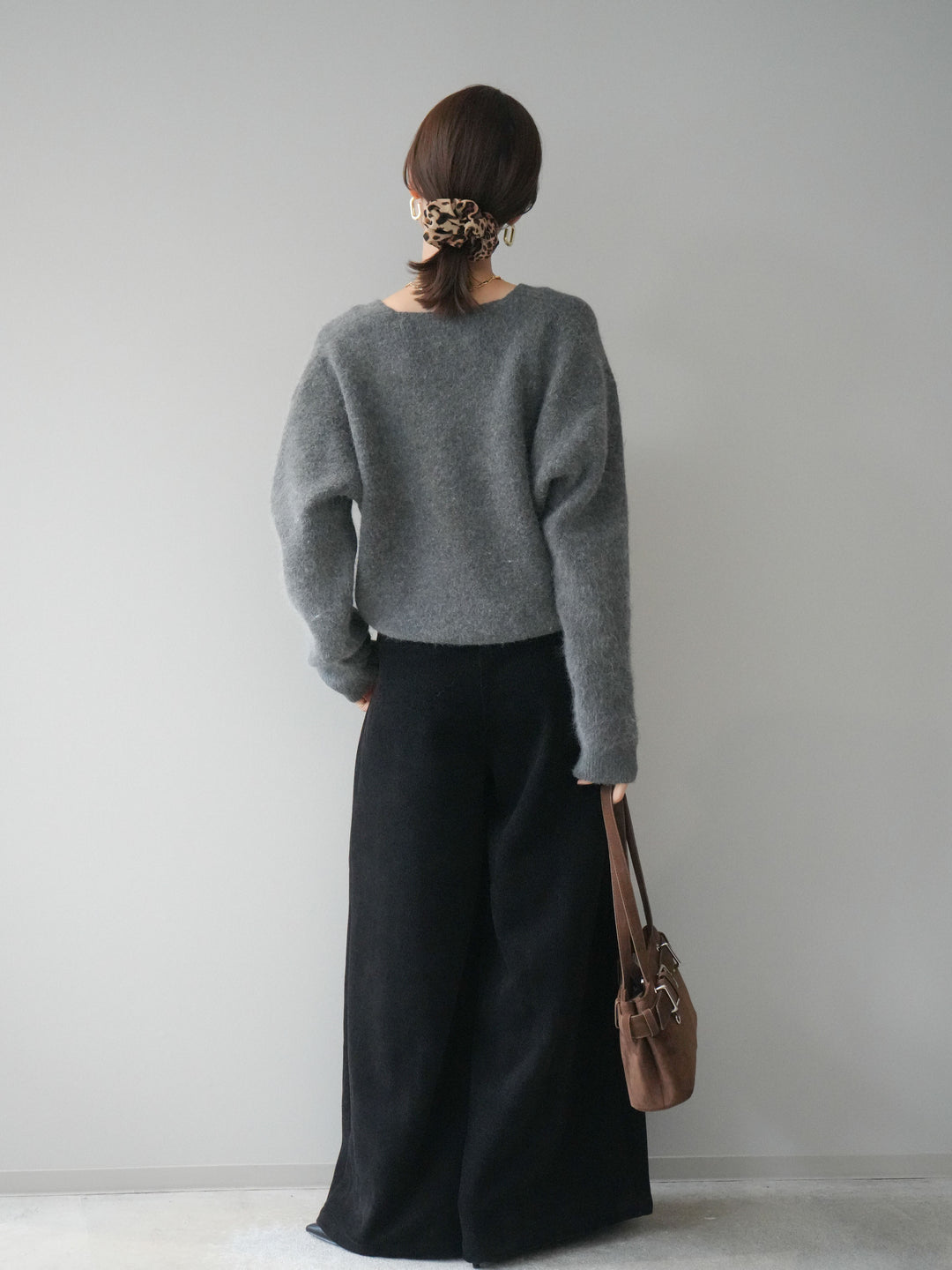 [予約]ベルトデザインループコールテンワイドパンツ(ベルト付き)/black