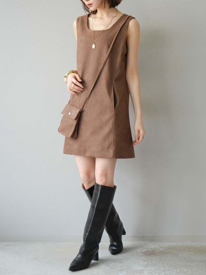 [予約]ショルダーポーチ付スウェードミニワンピース/ブラウン