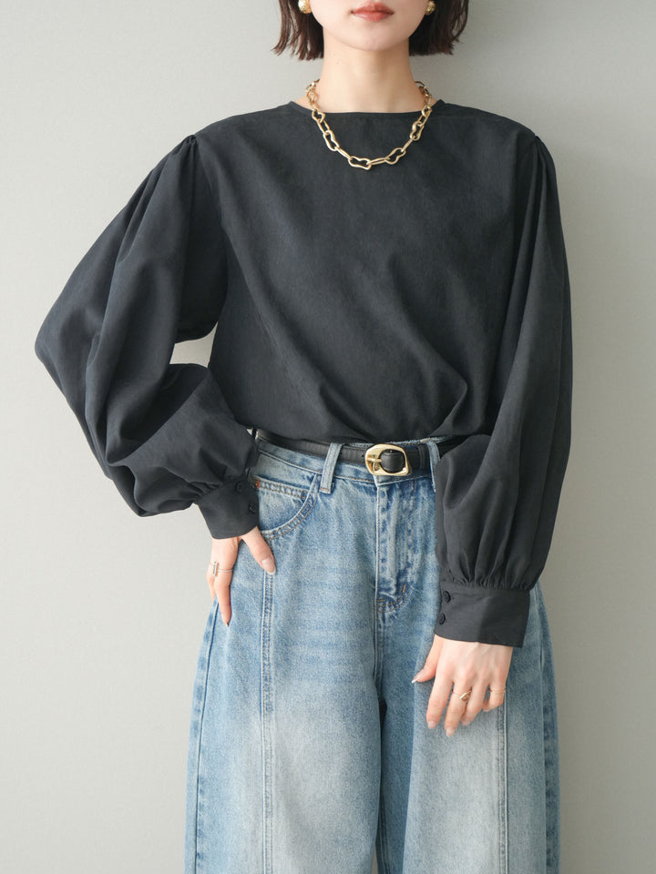 [予約]2WAYピーチスキンボリュームスリーブブラウス/black