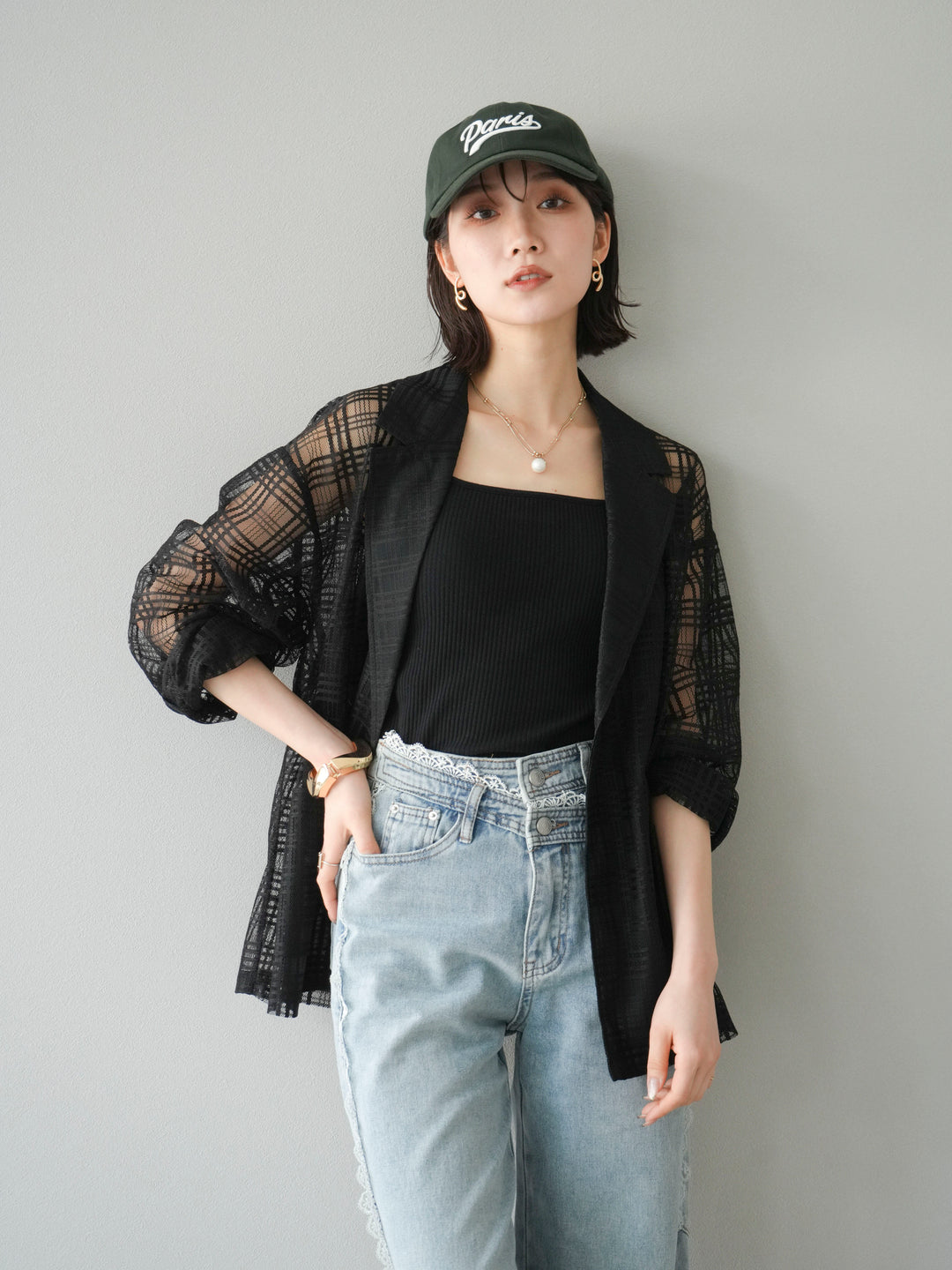 【預購】巴黎標誌刺繡棒球帽/綠色