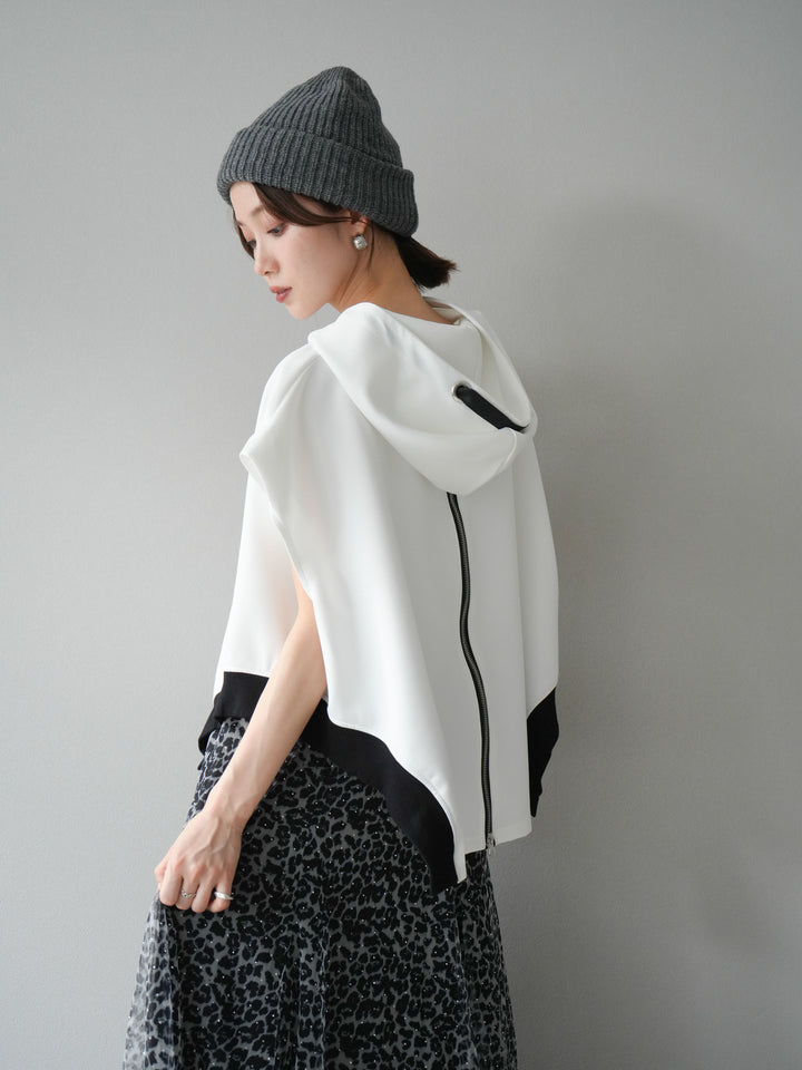 [予約]アシンメトリードルマンバックZIPフーディー/オフホワイト