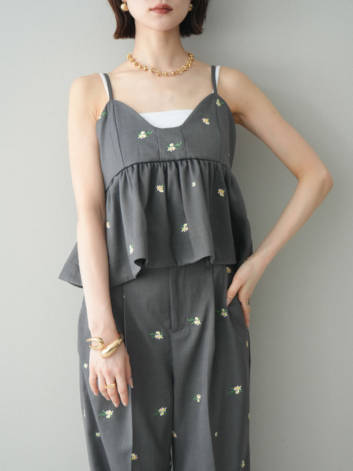 [SET]フラワー刺繍ビスチェ+フラワー刺繍タックパンツ(2set)