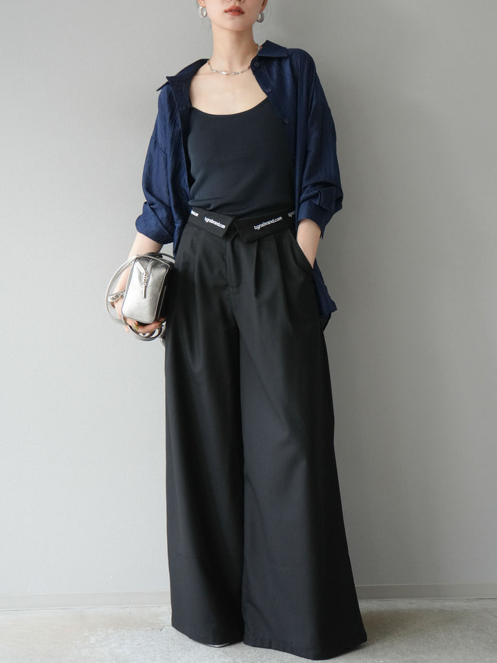 [予約]ウエスト折り返しロゴタックワイドパンツ/ブラック