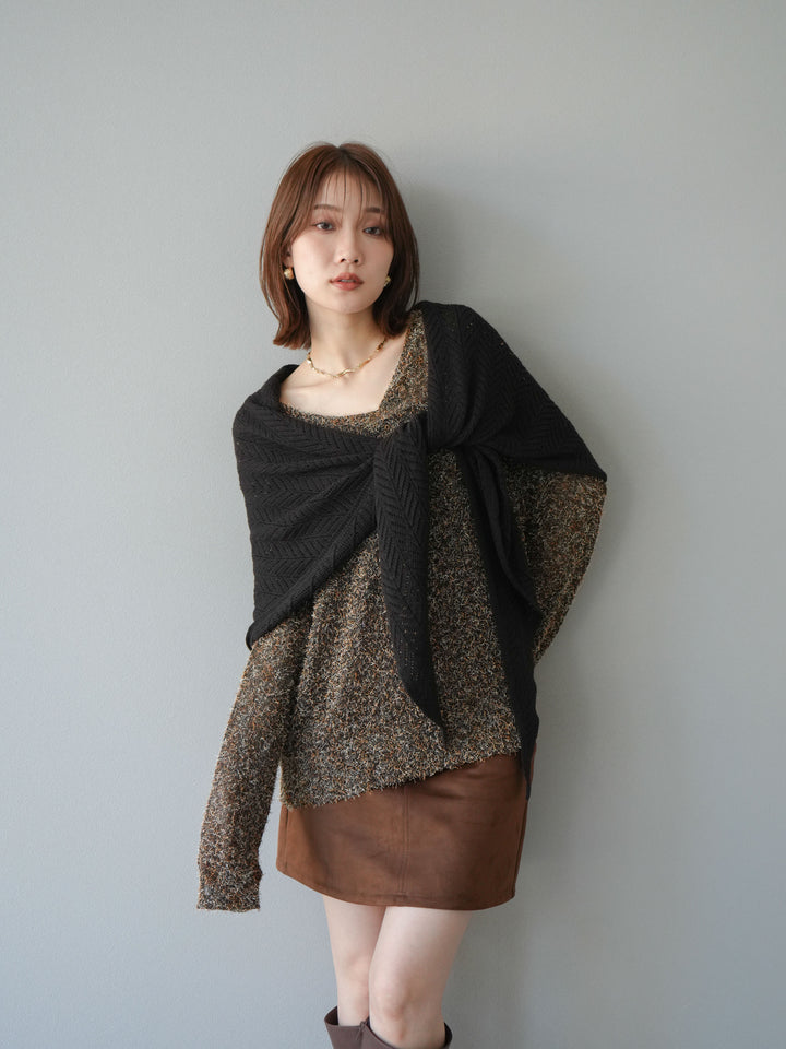 [予約]ミックステープヤーンVネックプルオーバー/オレンジ