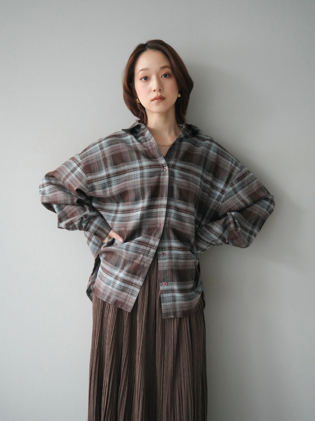 [予約]マルチウェイチェックシャツ/brownblue