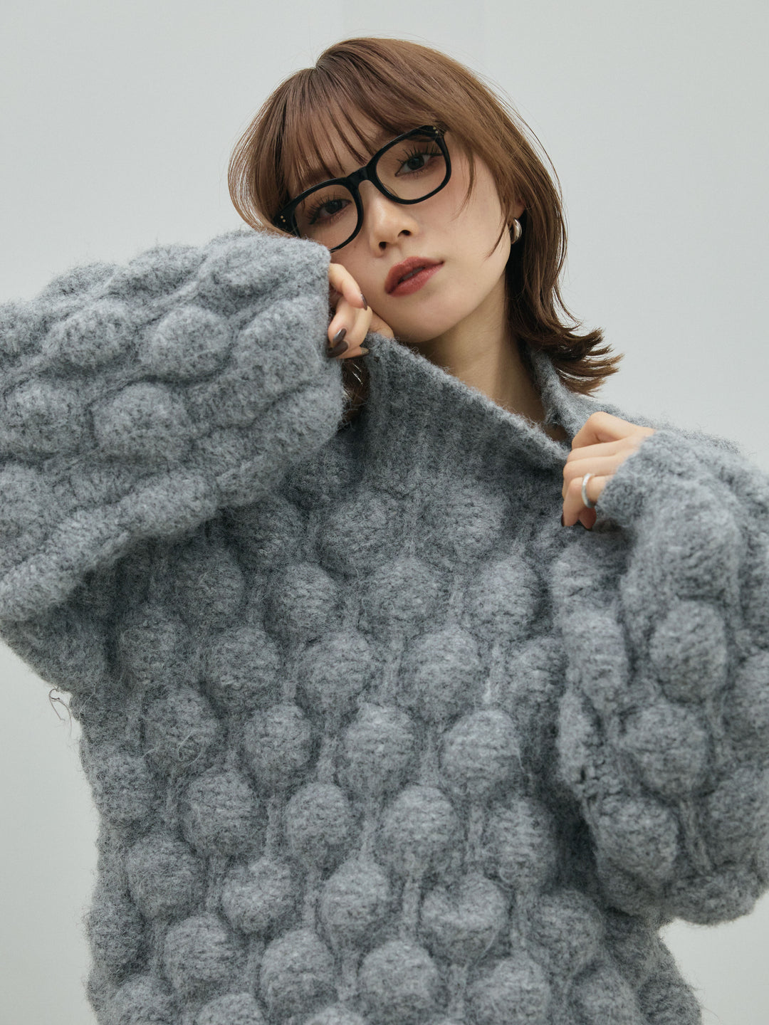 【Allure】[SET]ポップコーンハイネックニットプルオーバー+ポップコーンハイネックニットプルオーバー(2set)