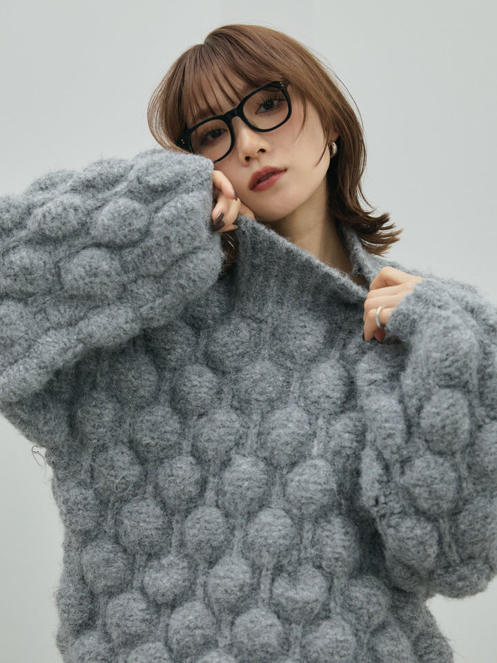 【Allure】[SET]ポップコーンハイネックニットプルオーバー+ポップコーンハイネックニットプルオーバー(2set)