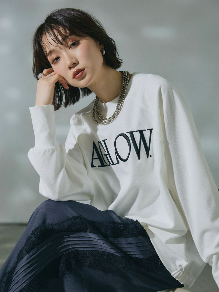 【Allure】[SET]ブークレダンボールロゴ刺繍プルオーバー+サイドピンタックレースイージーワイドパンツ(2set)