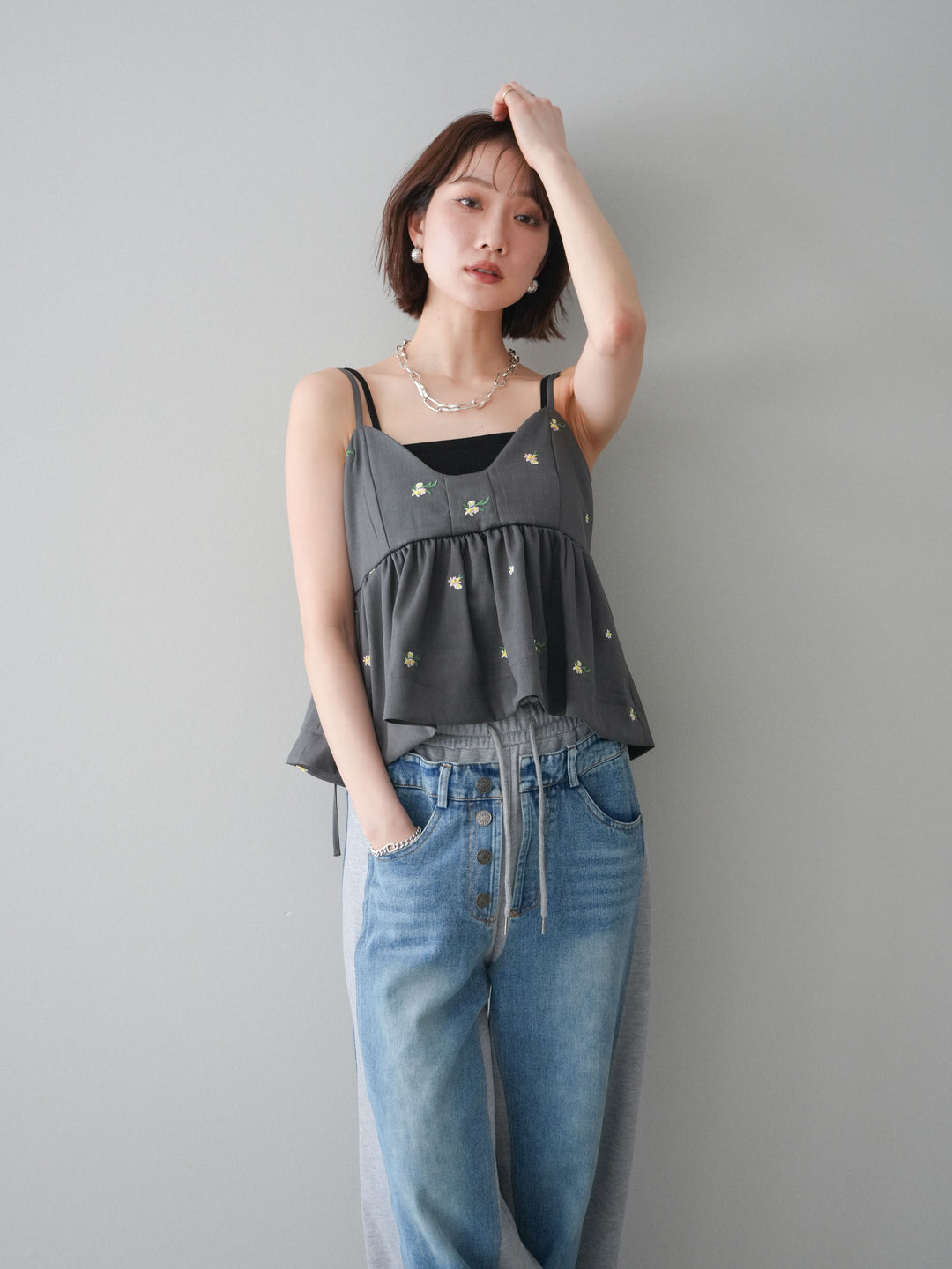 [予約]フラワー刺繍ビスチェ/gray